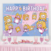 Lofaris Little Cartoon Cats Colored Happy Birthday Backdrop